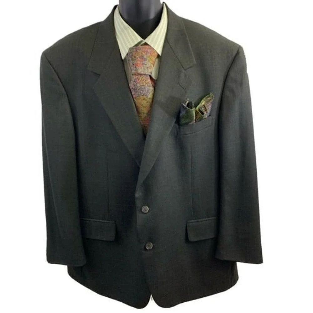 Bill Blass‎ Jacket Mens Blazer Green Windowpane Vented Notched Lapel Classic